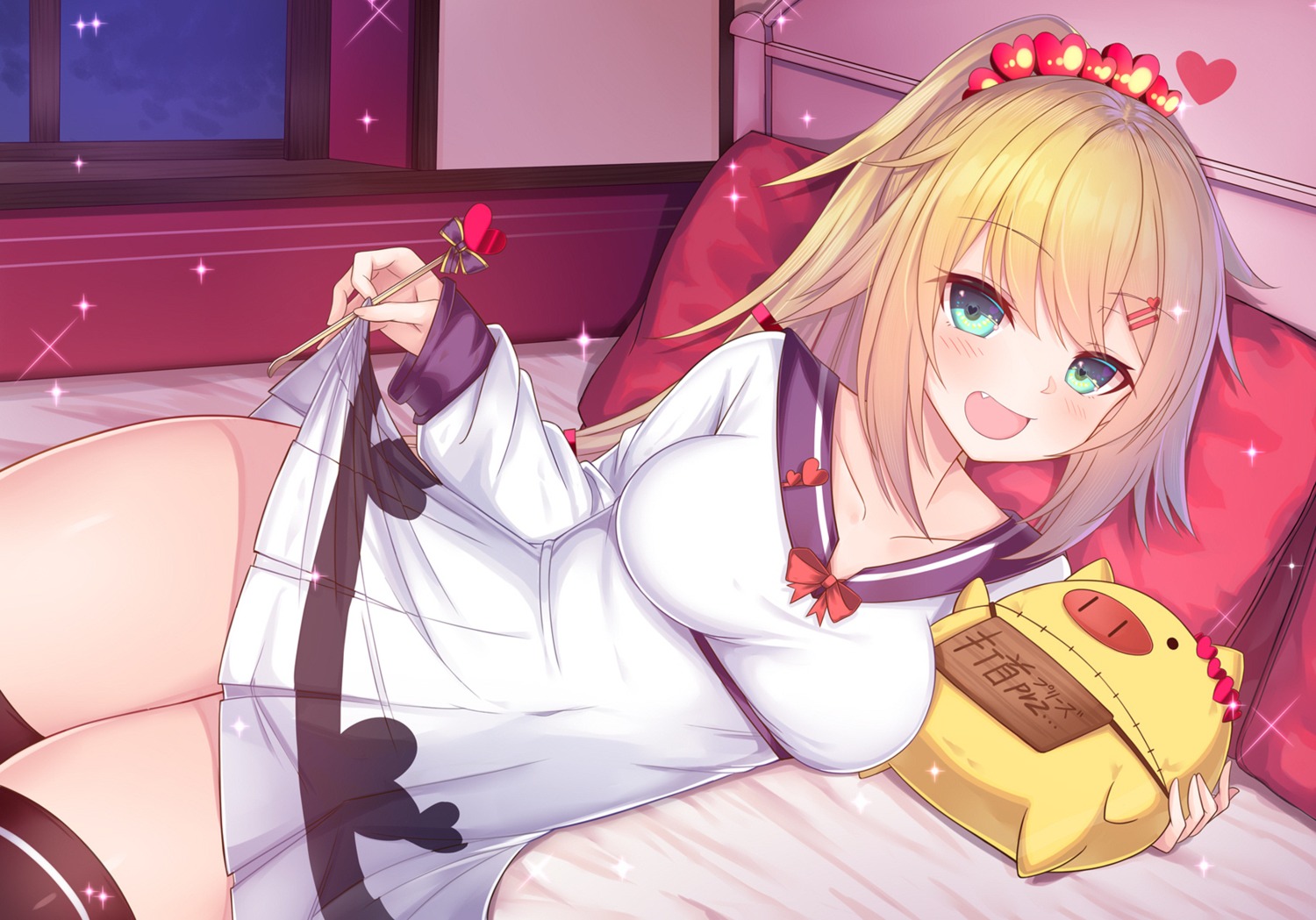 akai_haato, dress, hololive, skirt_lift, thighhighs, yoshiheihe