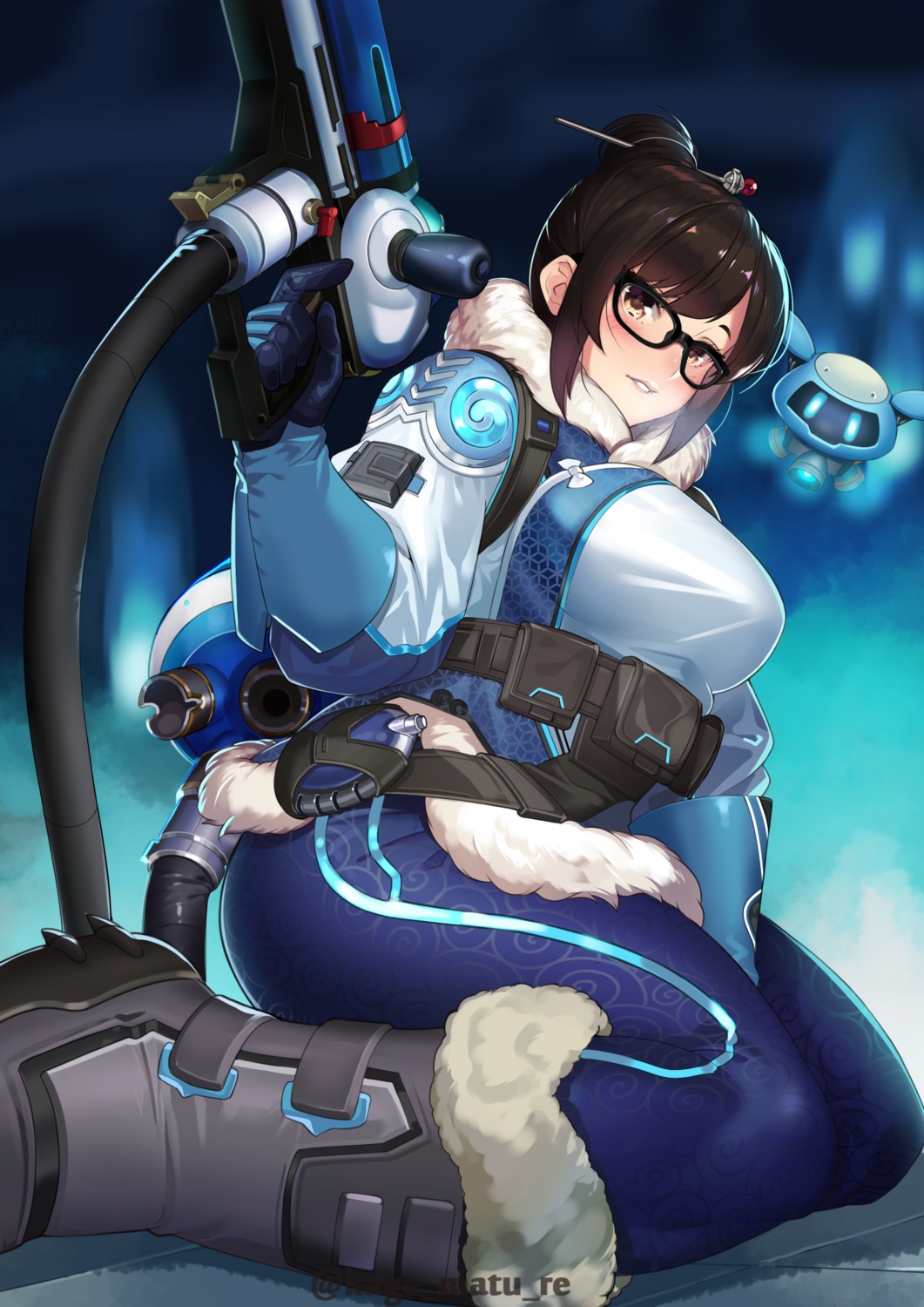 gun, kagematsuri, megane, mei_(overwatch), overwatch