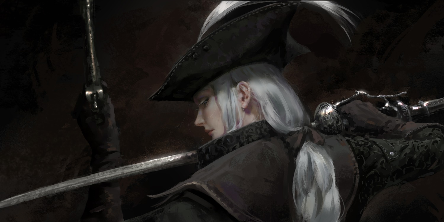 bloodborne, gun, lady_maria_of_the_astral_clocktower, sword, wlop