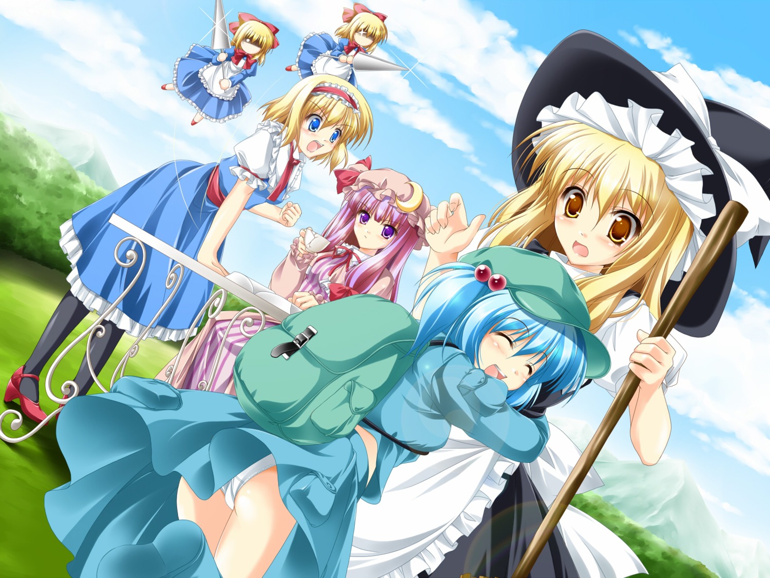 alice_margatroid, hourai_doll, kamiya_tomoe, kawashiro_nitori, kirisame_marisa, patchouli_knowledge, shanghai_doll, touhou