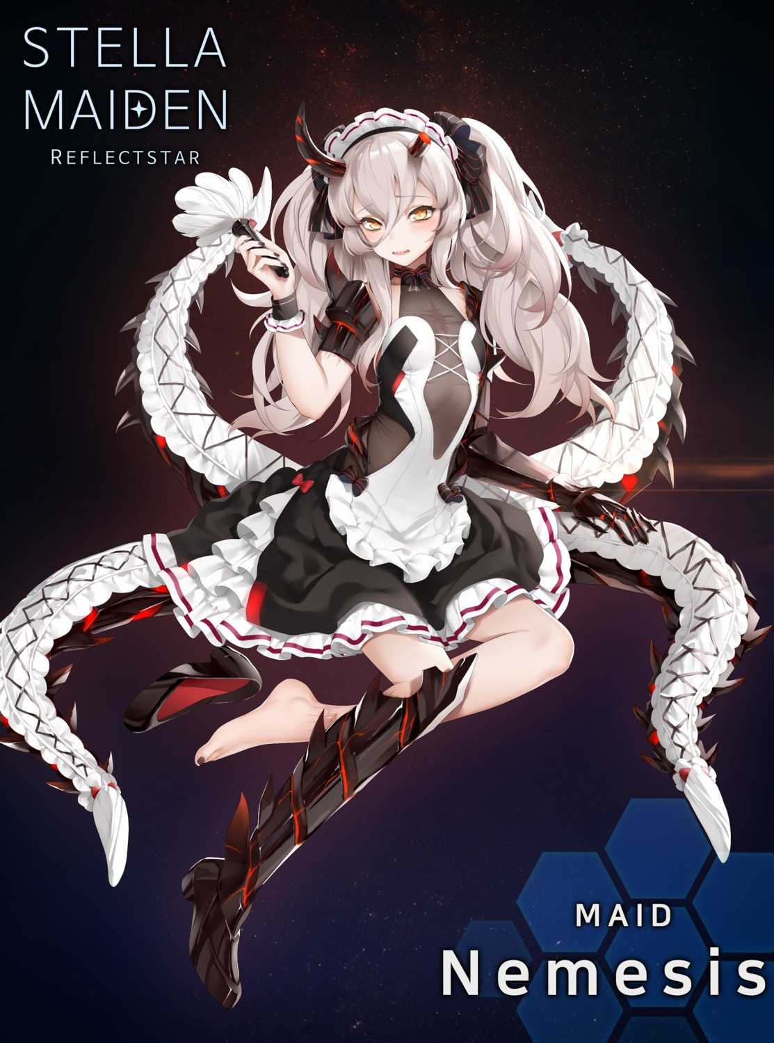 armor, heels, horns, kyuri_tizu, maid, no_bra, see_through, stella_maiden