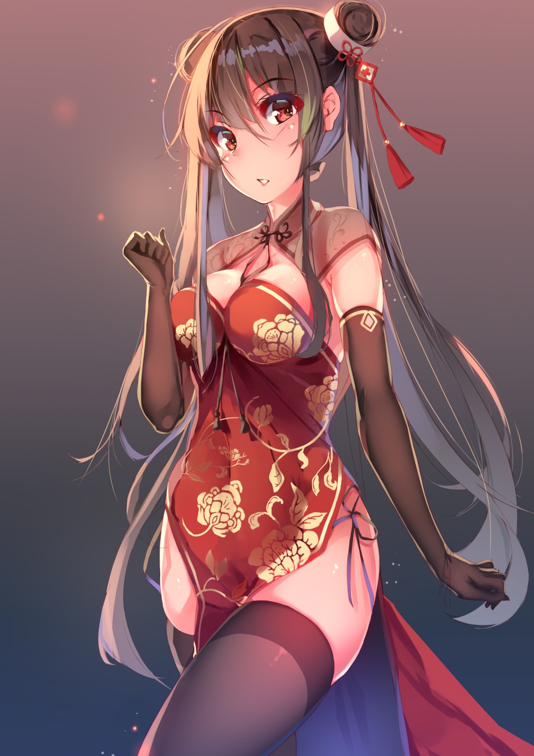 breast_hold, chinadress, cleavage, comic_aun, pantsu, string_panties, thighhighs, tougetsu_matsuri