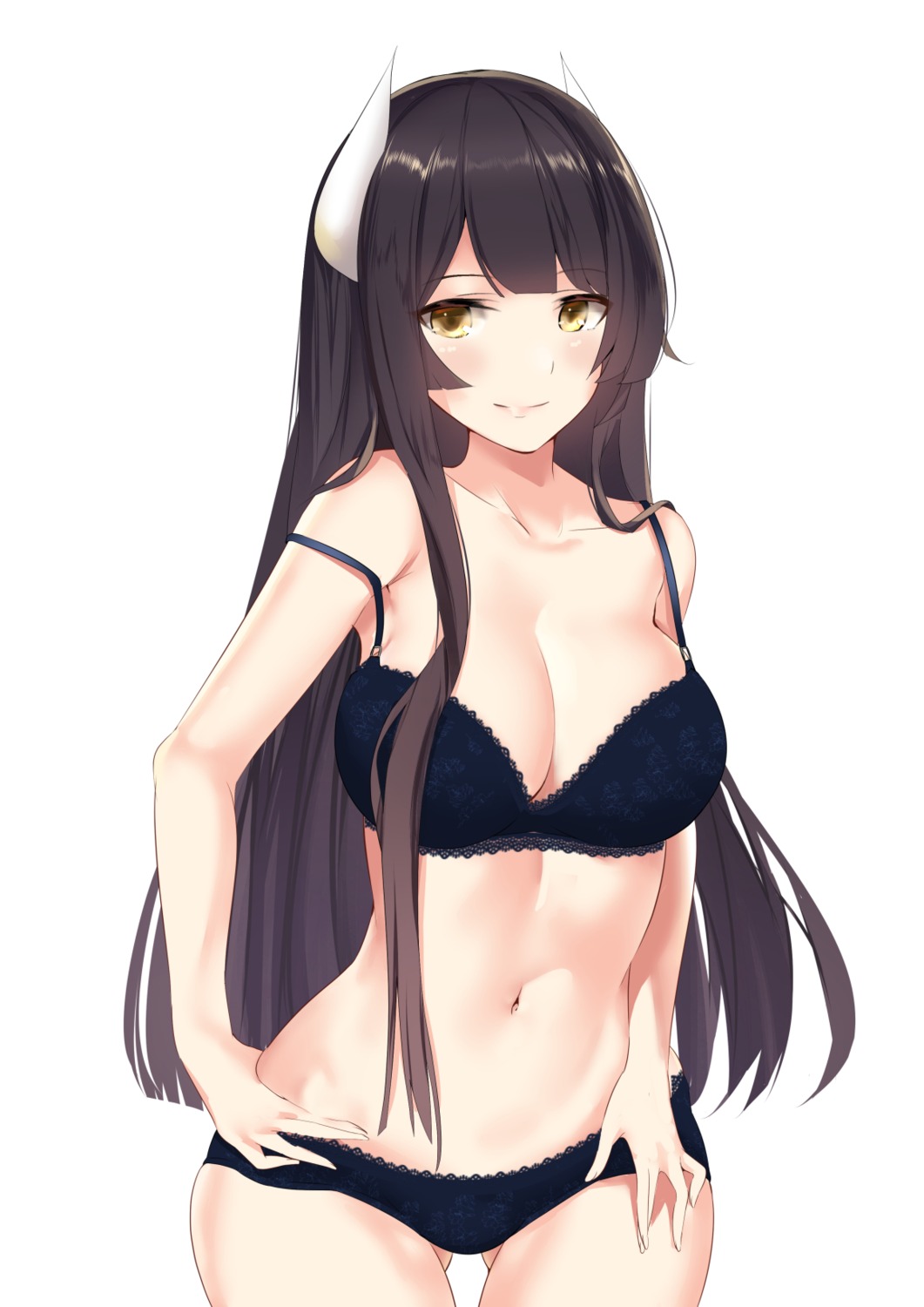azur_lane, bra, hiei_(azur_lane), horns, pantsu, schreibe_shura