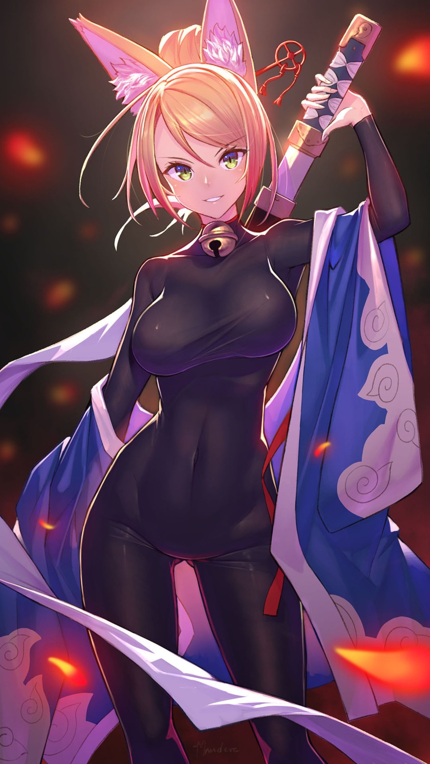 7th_dragon, animal_ears, bodysuit, japanese_clothes, samurai_(7th_dragon), sword, takamine_nadare