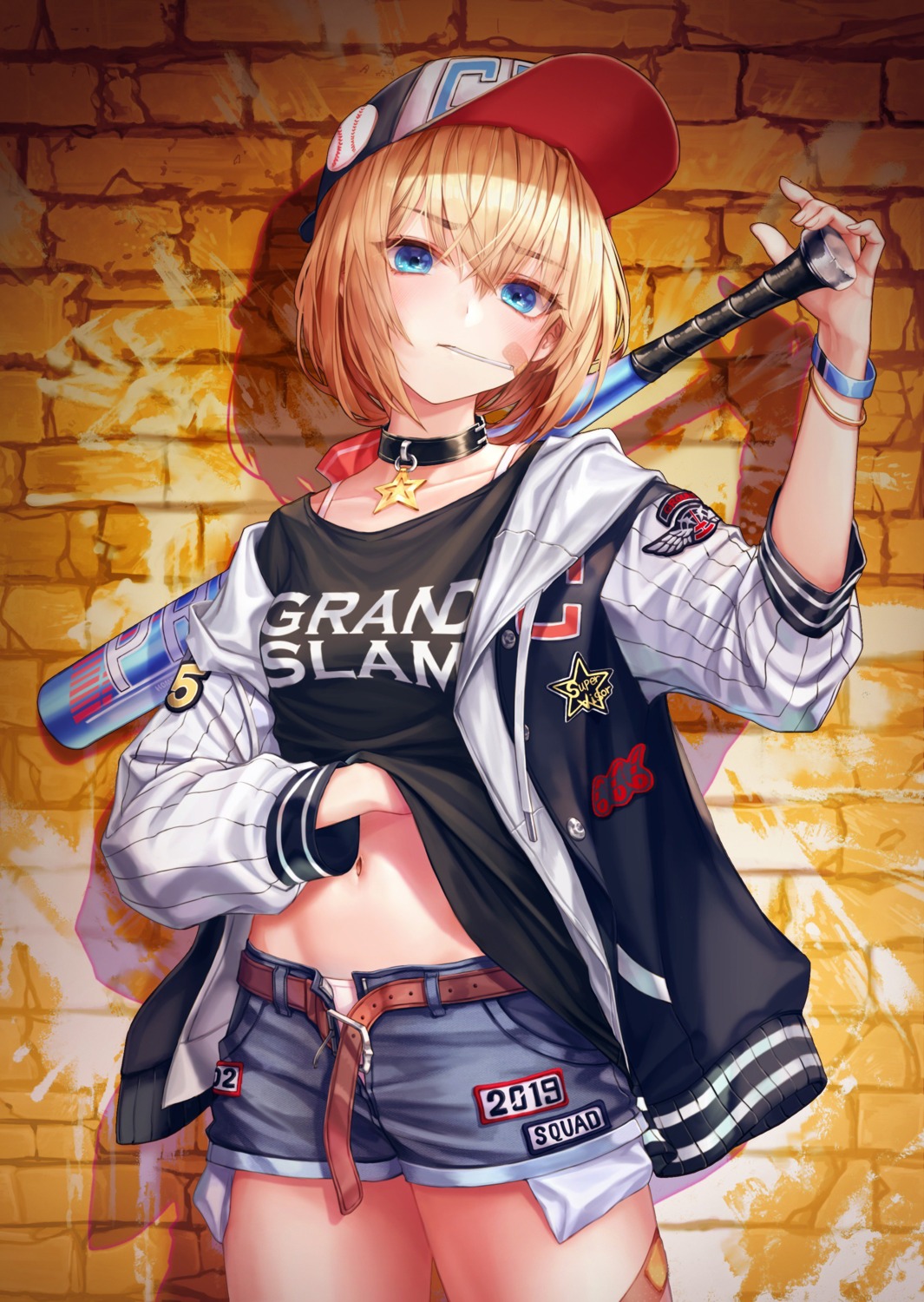 bandaid, baseball, chyopeuteu, pantsu, shirt_lift, sweater