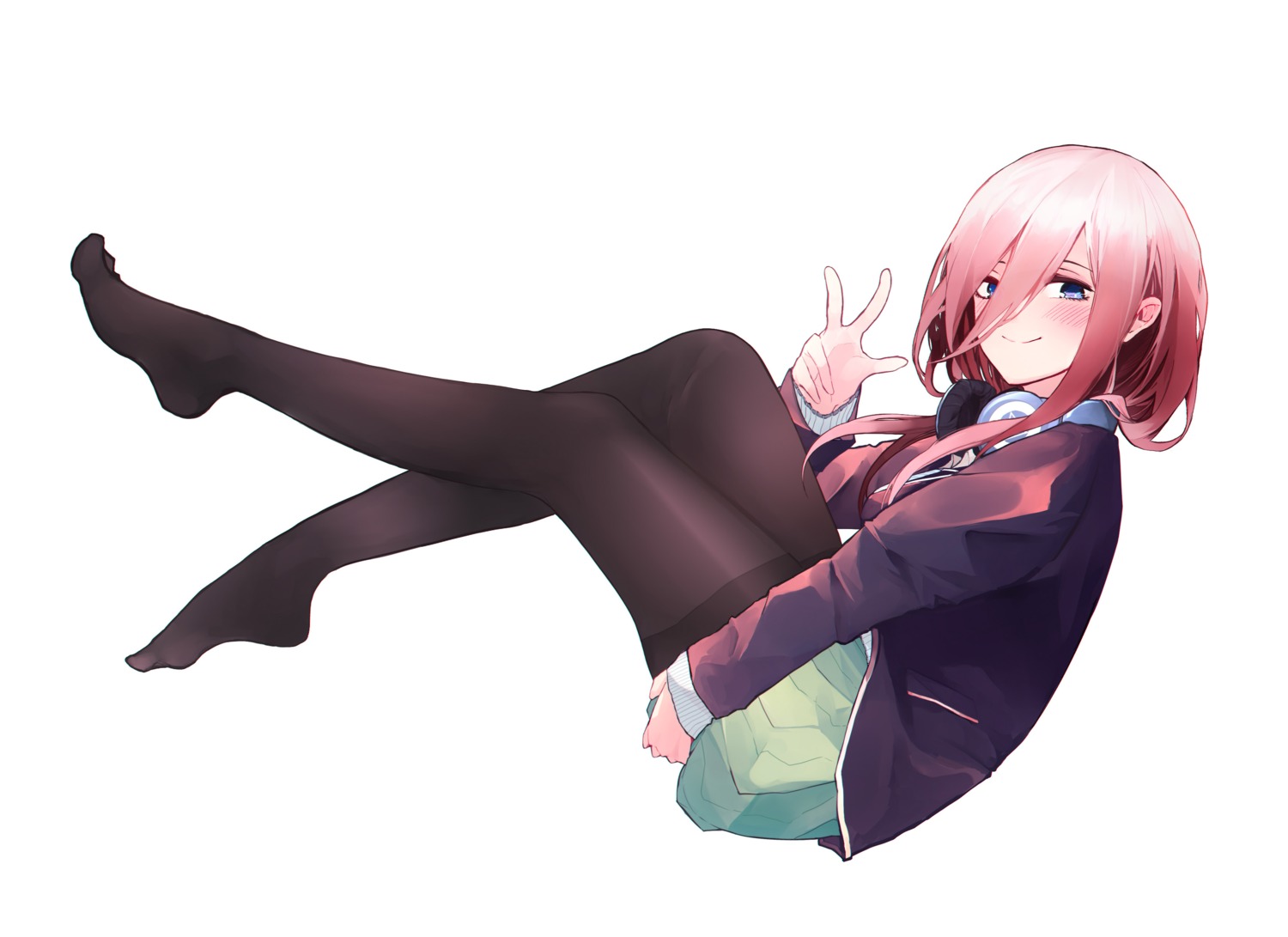 5-toubun_no_hanayome, headphones, nakano_miku, pantyhose, seifuku, shiliuye_feiyu