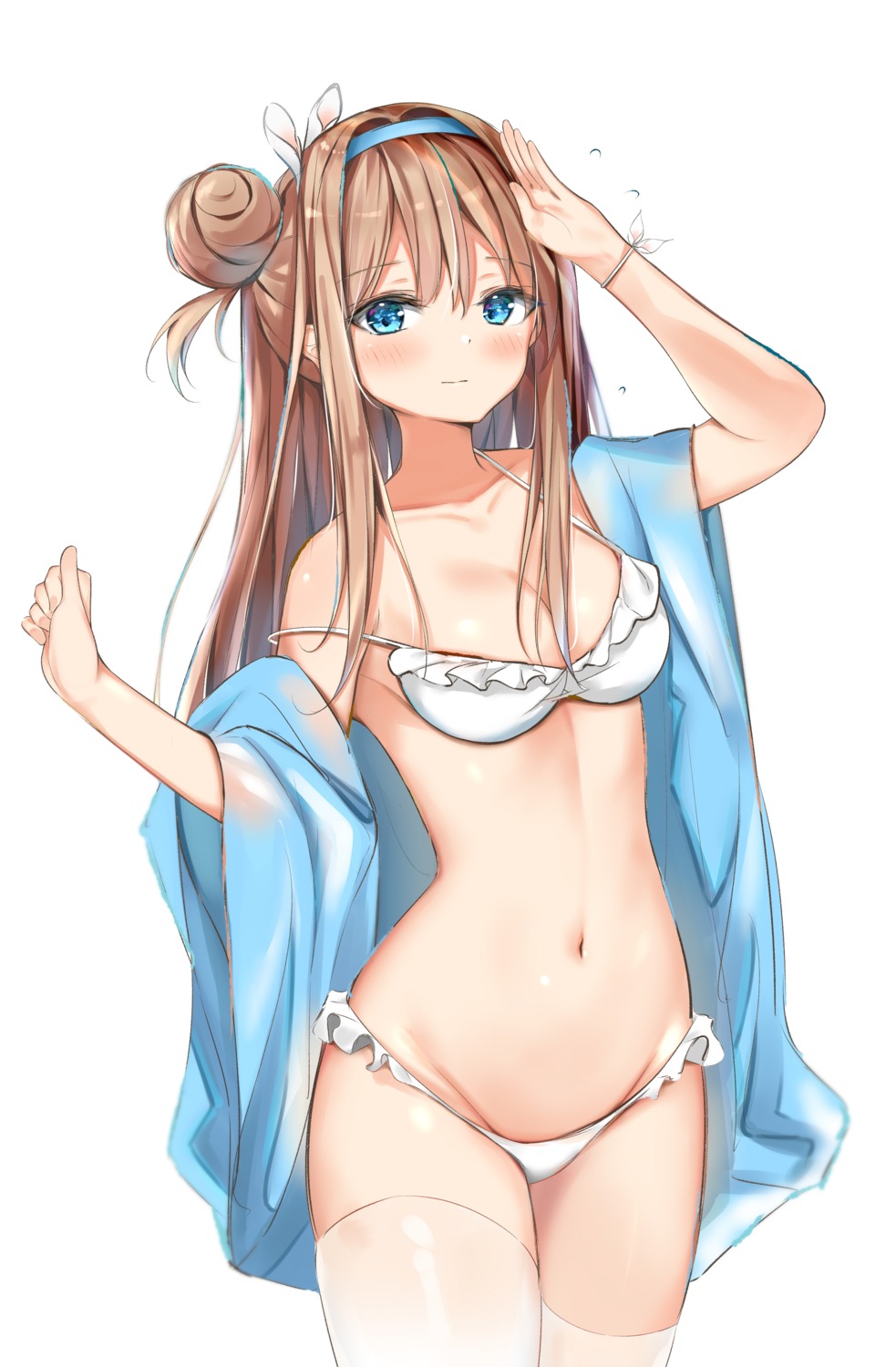 bikini, girls_frontline, open_shirt, sashima, suomi_kp31_(girls_frontline), swimsuits, thighhighs