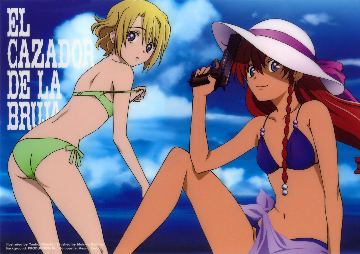 ass, bikini, el_cazador_de_la_bruja, ellis, gun, kikuchi_youko, nadie, swimsuits