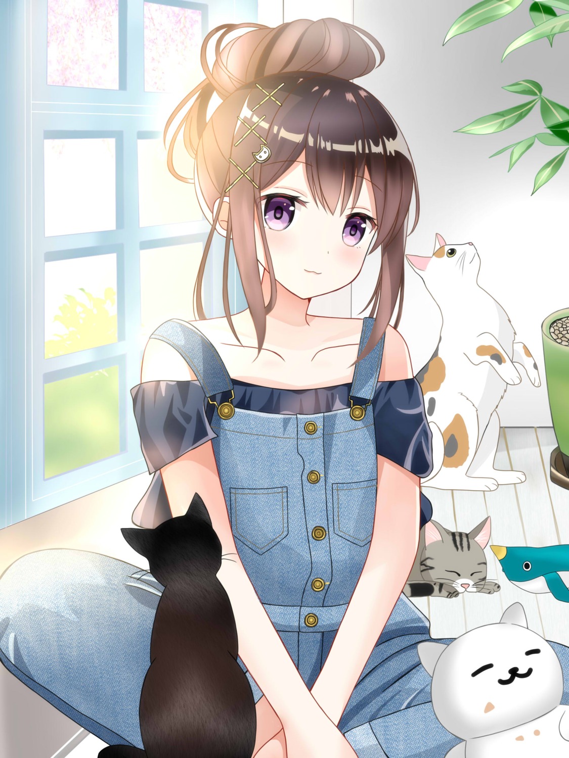 neko, overalls, ryoutan