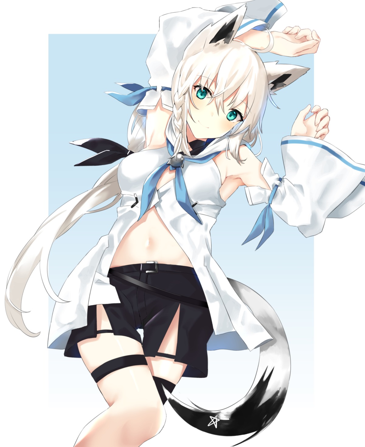 animal_ears, garter, hololive, hololive_gamers, kitsune, naitsu, shirakami_fubuki, tail