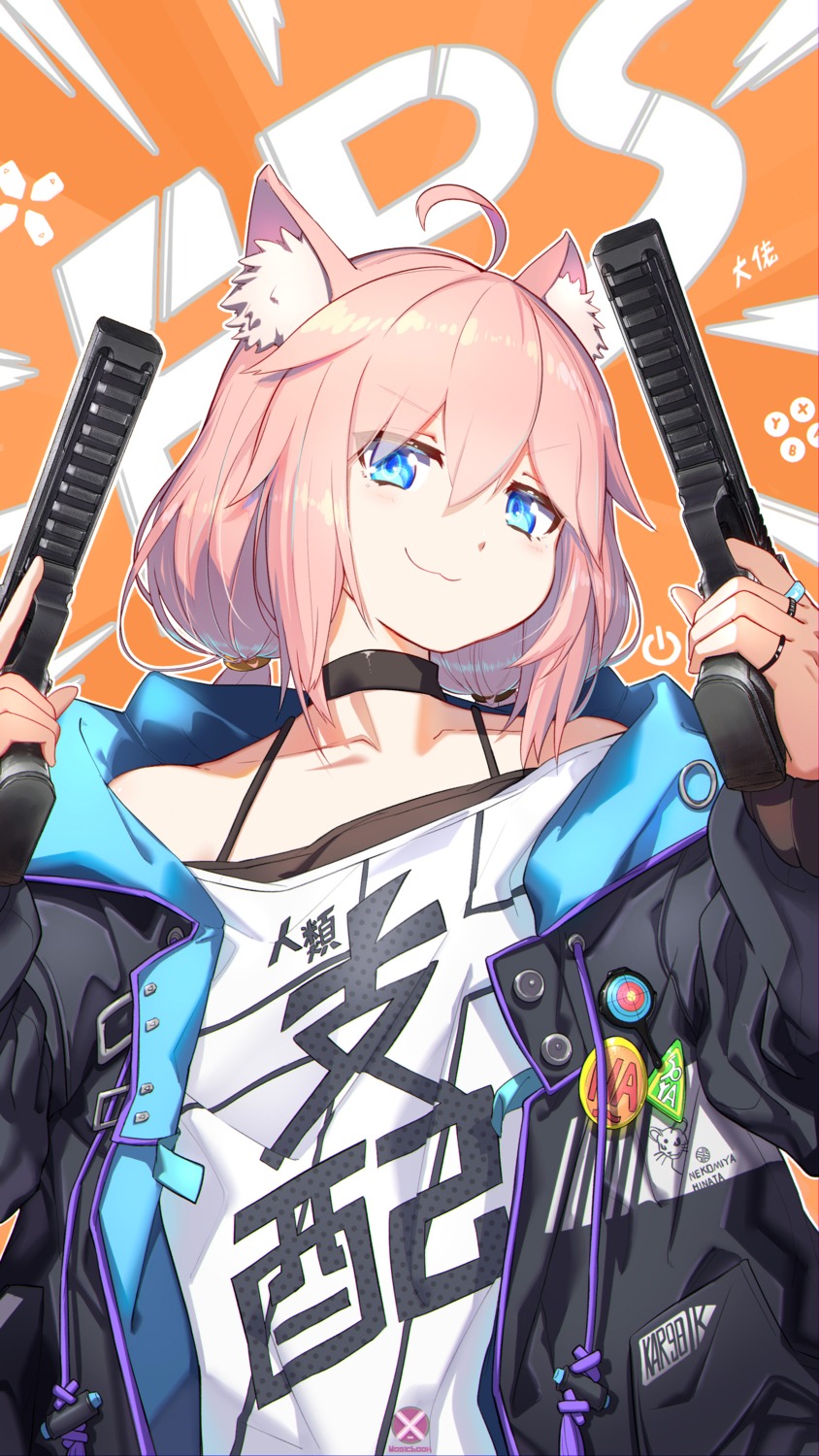 animal_ears, gun, hinata_channel, mahousho, nekomiya_hinata