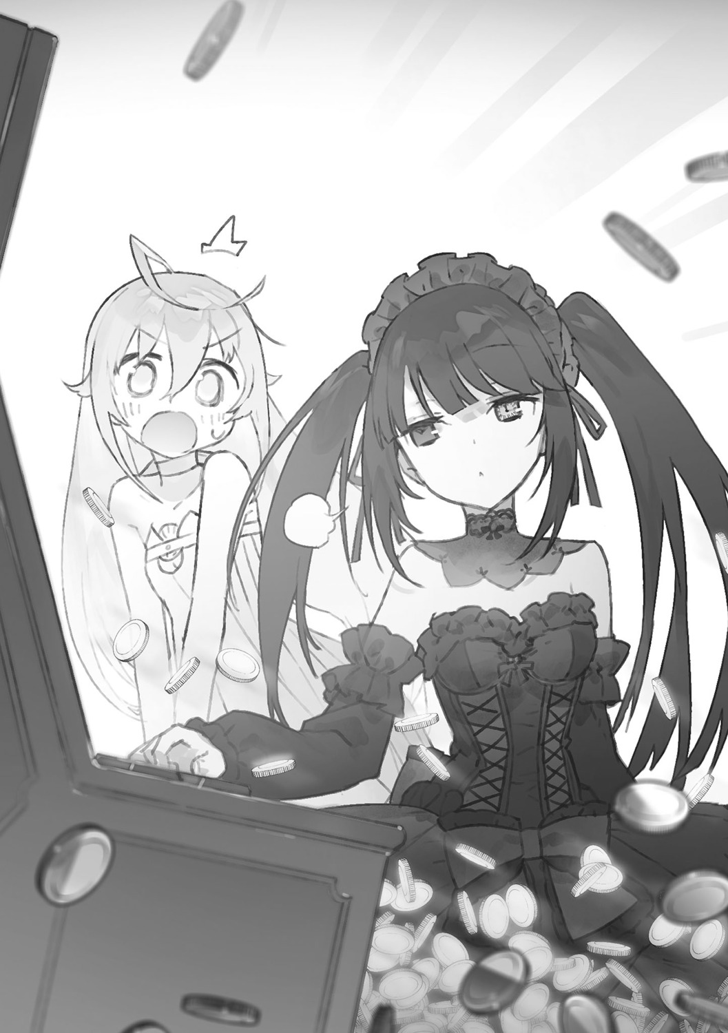 date_a_bullet, date_a_live, dress, gothic_lolita, heterochromia, higoromo_hibiki, lolita_fashion, monochrome
