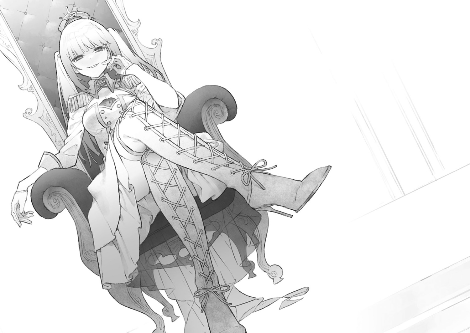 date_a_bullet, date_a_live, heels, monochrome, noco, thighhighs, uniform, white_queen_(date_a_bullet)