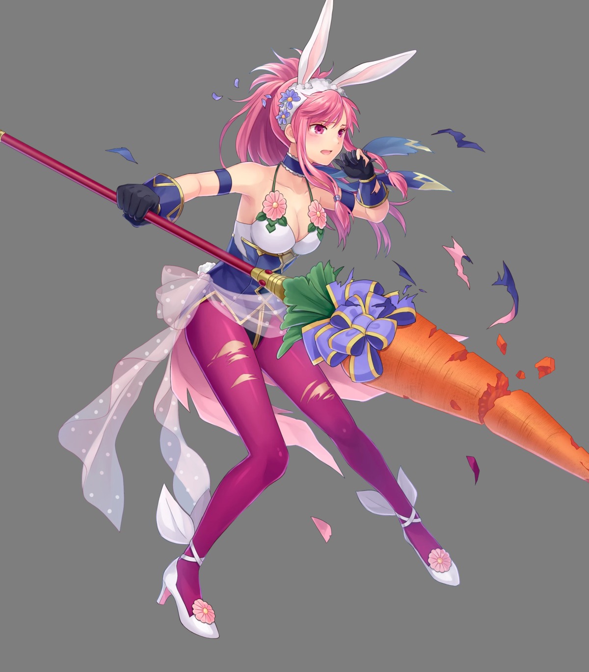 animal_ears, bunny_ears, bunny_girl, cleavage, fire_emblem, fire_emblem:_seima_no_kouseki, fire_emblem_heroes, heels, marisa, nintendo, no_bra, pantyhose, torn_clothes, transparent_png, tsukito, weapon