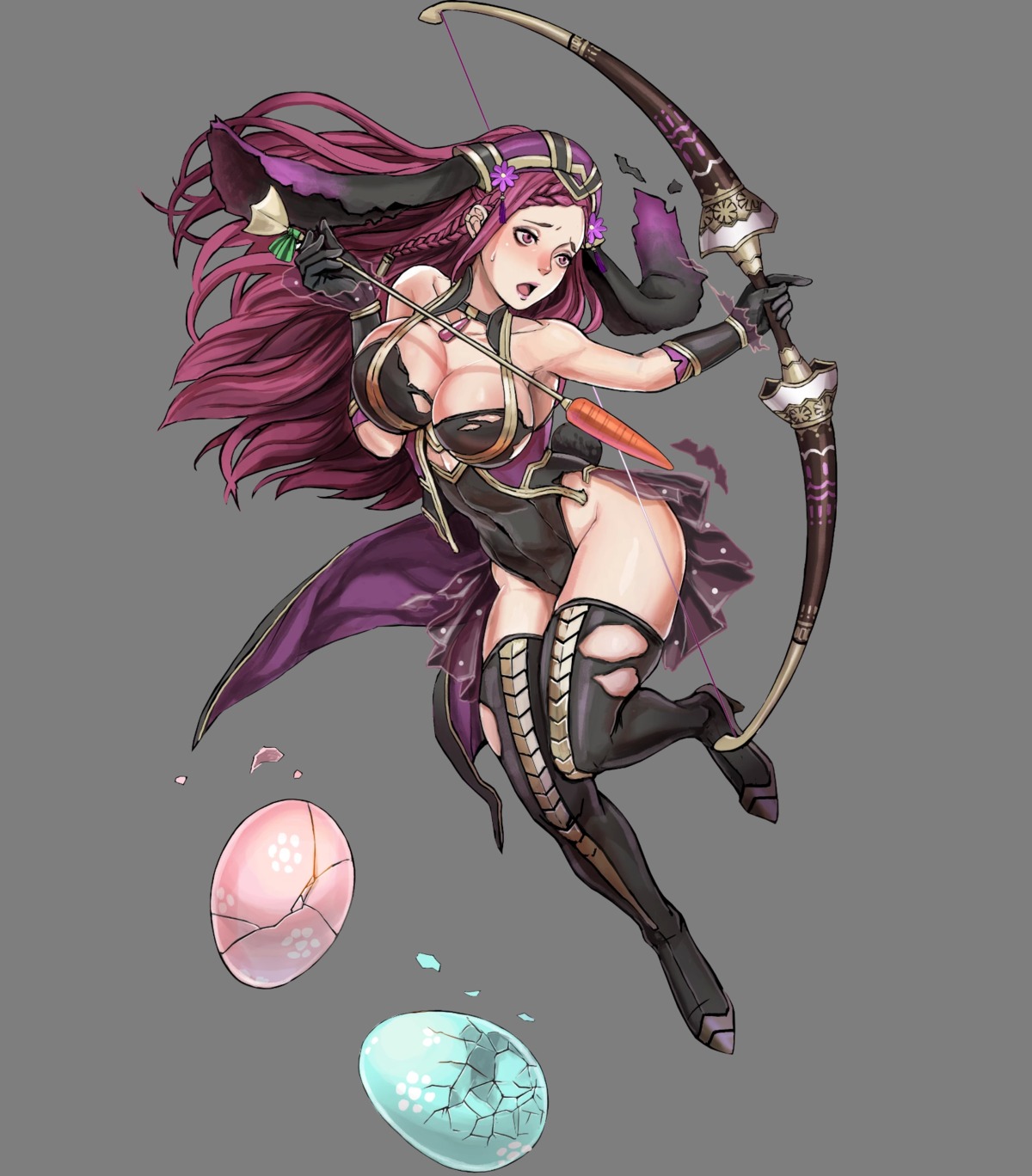 animal_ears, bunny_ears, bunny_girl, fire_emblem, fire_emblem_heroes, heels, kusakihara_toshiyuki_(intelligent_systems), loki_(fire_emblem), nintendo, no_bra, thighhighs, torn_clothes, transparent_png, weapon