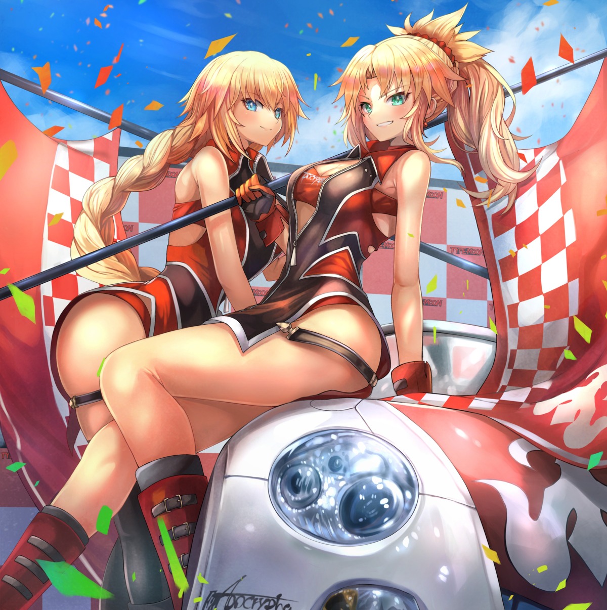 cleavage, fate/grand_order, garter, jeanne_d'arc, jeanne_d'arc_(fate), mordred_(fate), ohako_(ohako1818), thighhighs