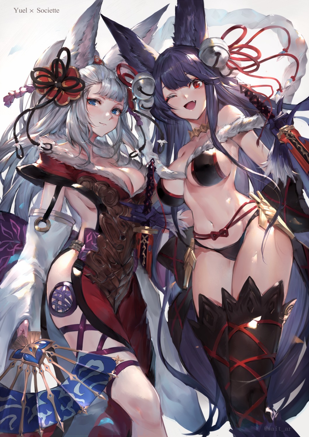 animal_ears, bikini_armor, granblue_fantasy, socie_(granblue_fantasy), sword, tail, thighhighs, watao, yuel_(granblue_fantasy)