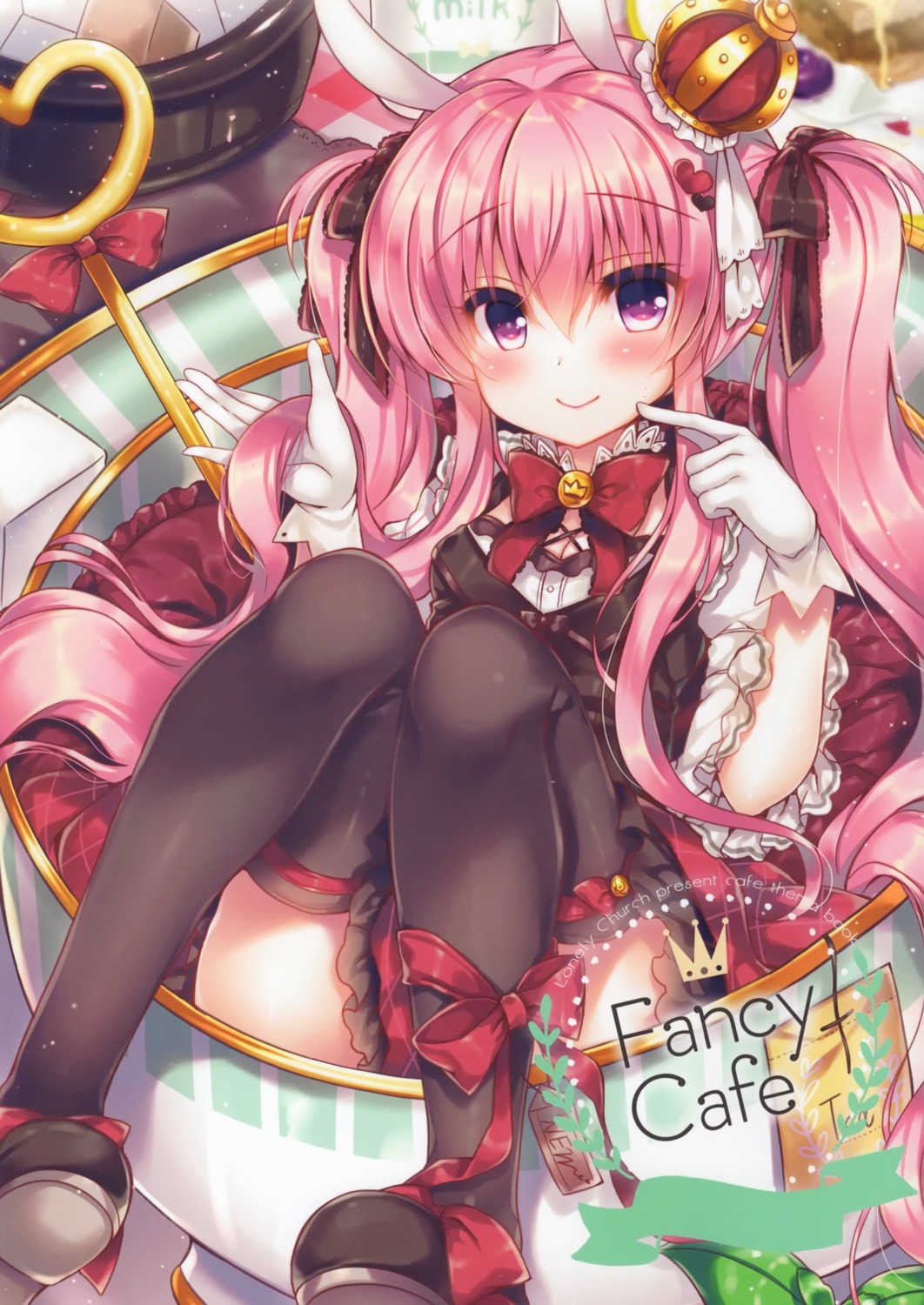 animal_ears, bunny_ears, garter, lonely_church, skirt_lift, suzunone_rena, thighhighs