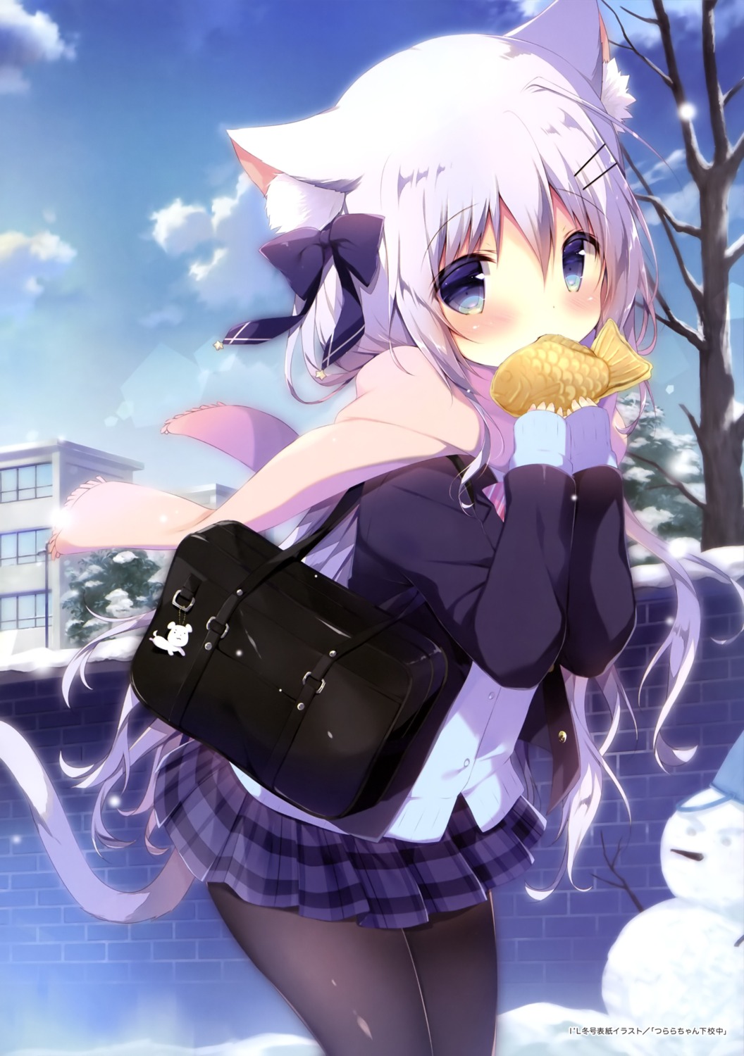 animal_ears, nekomimi, pantyhose, seifuku, shiratama, sweater, tail, tsurara_(shiratama)
