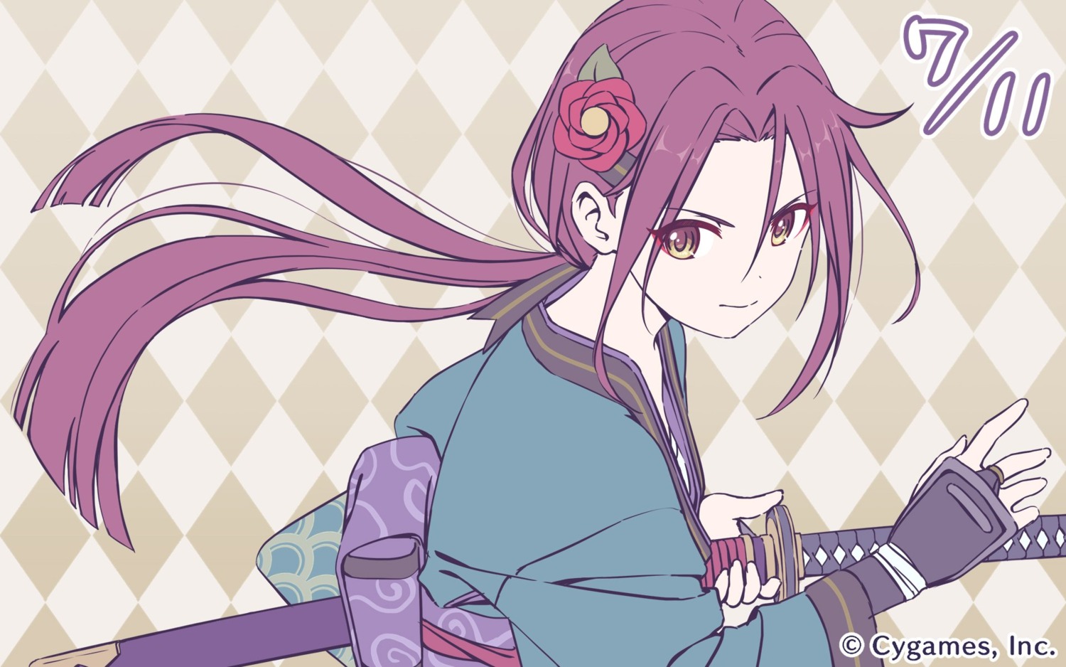 cygames, kimono, princess_connect!, princess_connect!_re:dive, sword, tachiarai_ruka, wallpaper