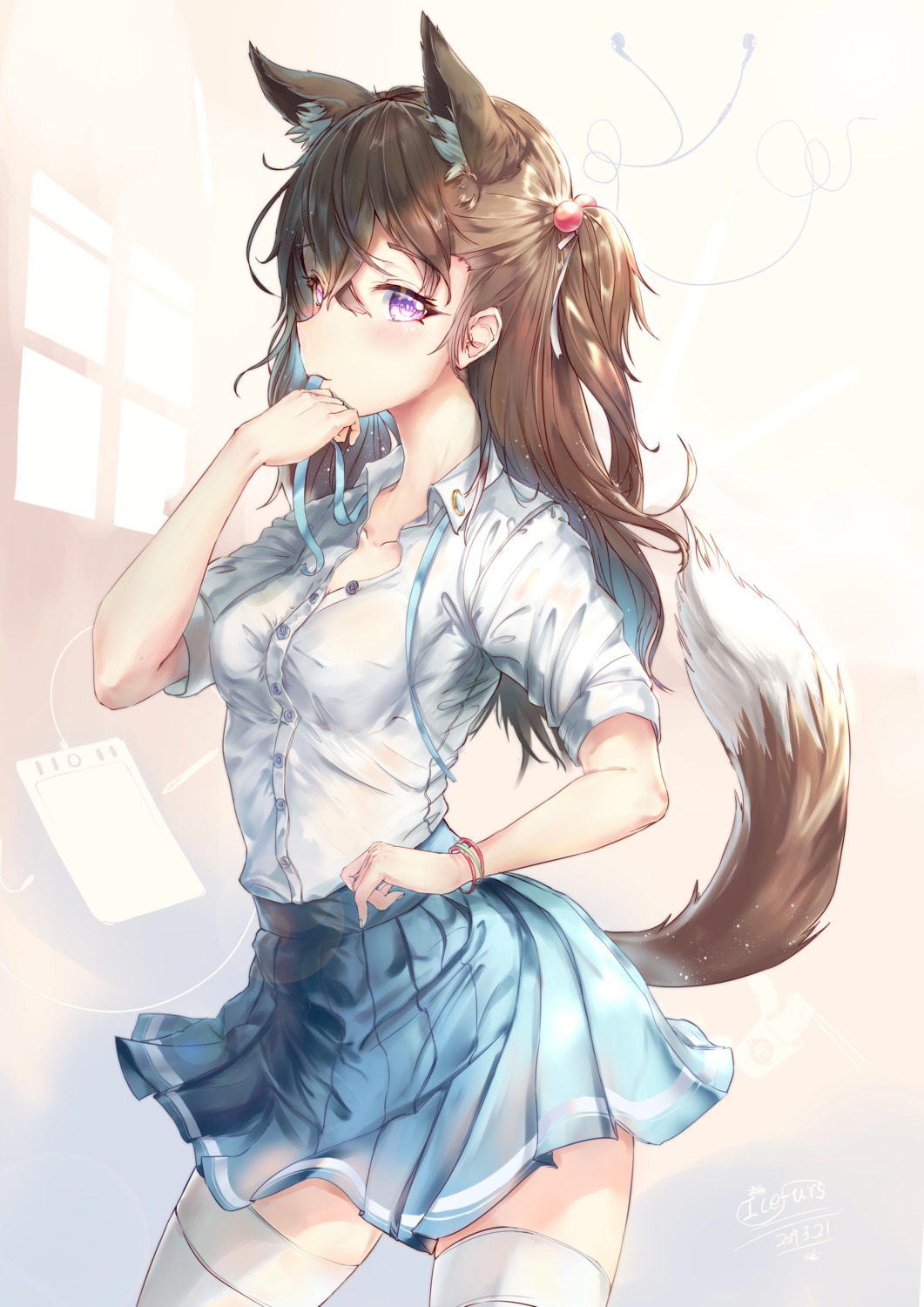 animal_ears, icefurs, seifuku, tail, thighhighs