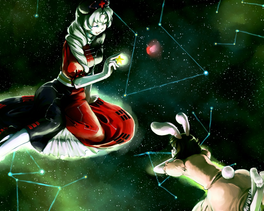 animal_ears, bunny_ears, inaba_tewi, touhou, yagokoro_eirin, yukataro