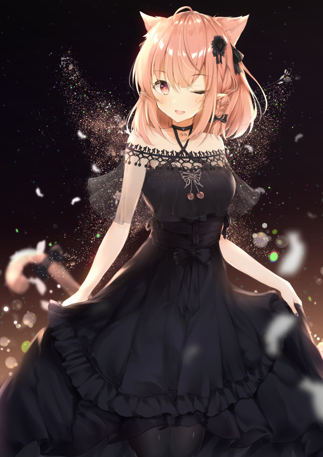 animal_ears, dress, nekomimi, tail, uzuki_tsukuyo