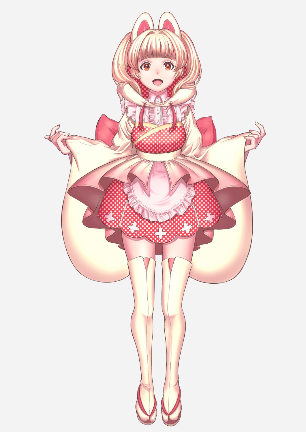 animal_ears, food_fantasy, gankin, ichigo_daifuku_(food_fantasy), maid, thighhighs