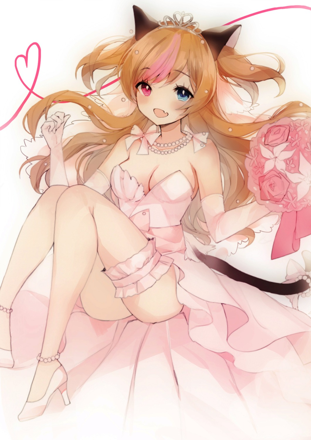 animal_ears, cleavage, dress, garter, girls_frontline, heels, heterochromia, mk_23_(girls_frontline)