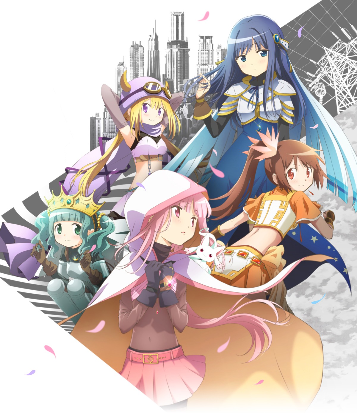 armor, dress, futaba_sana, horns, little_kyubey, magia_record:_mahou_shoujo_madoka_magica_gaiden, mahou_shoujo_madoka_magica, mitsuki_felicia