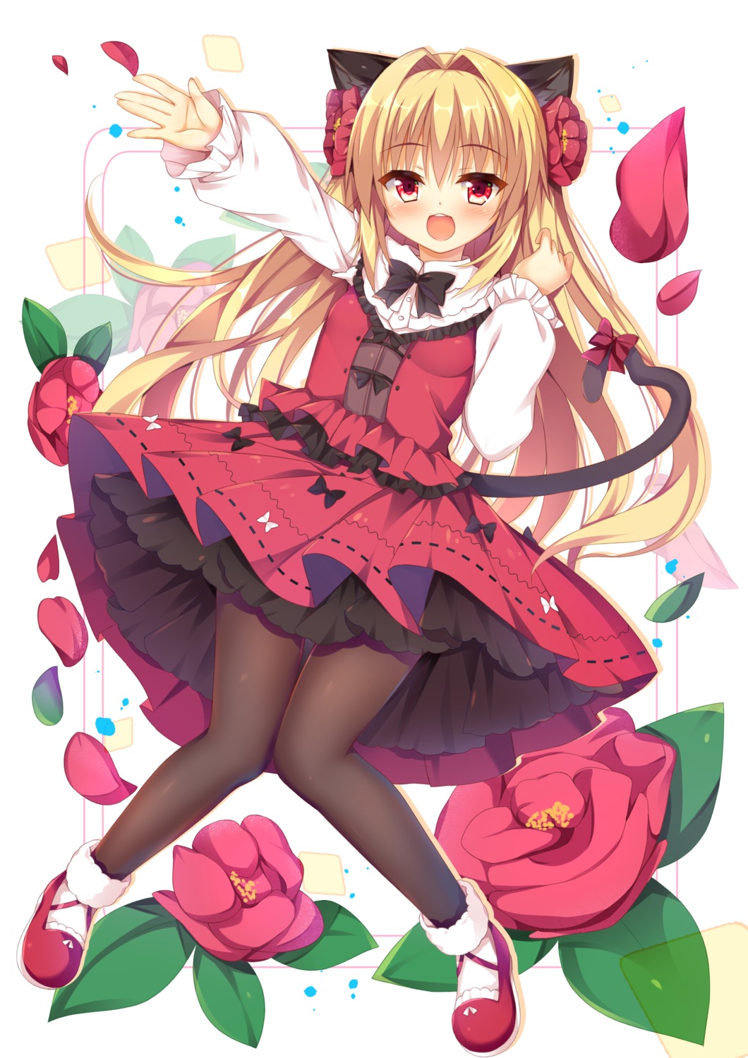 animal_ears, huei_naduki, kakyouin_tsubaki, nekomimi, pantyhose, skirt_lift, tail