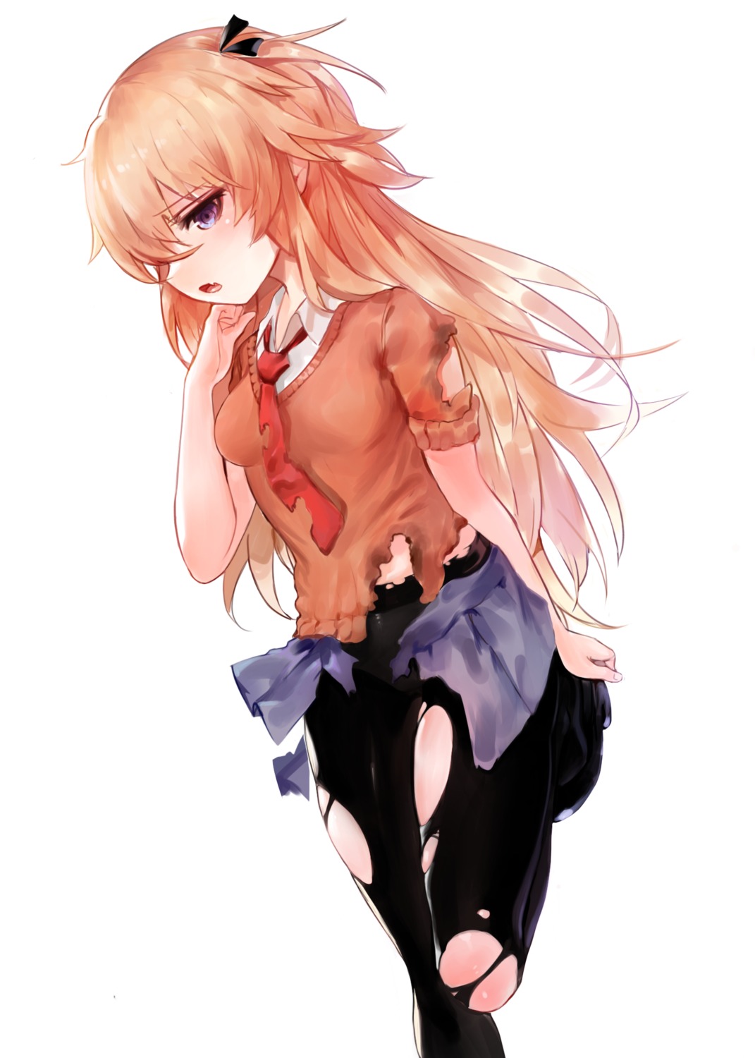 dokomon, girls_frontline, pantyhose, seifuku, super_shorty_(girls_frontline), sweater, torn_clothes