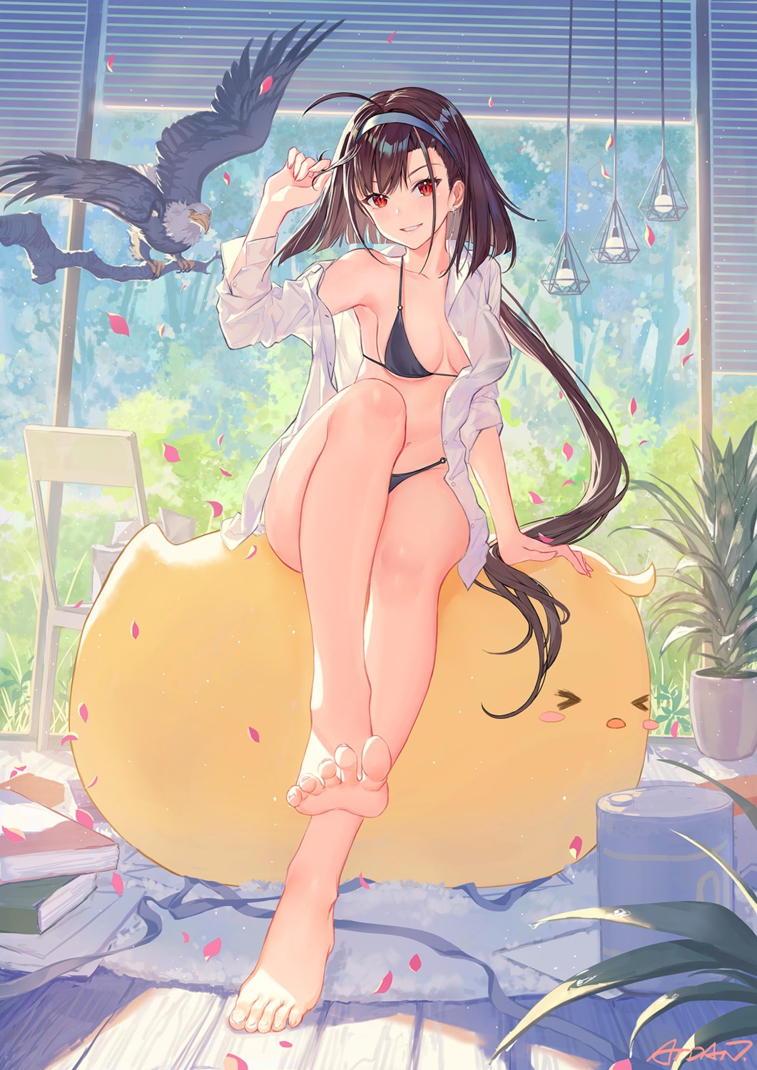 atdan, azur_lane, bikini, dress_shirt, feet, independence_(azur_lane), manjuu_(azur_lane), open_shirt, see_through, swimsuits