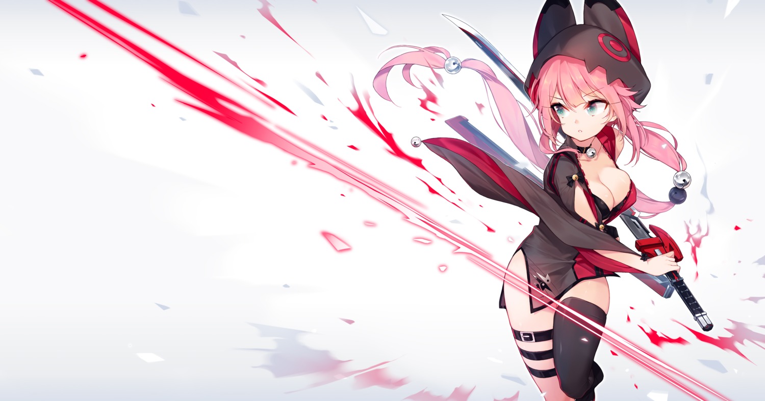 bra, chii_aruel, cleavage, garter, soul_worker, sword, takotsu, thighhighs