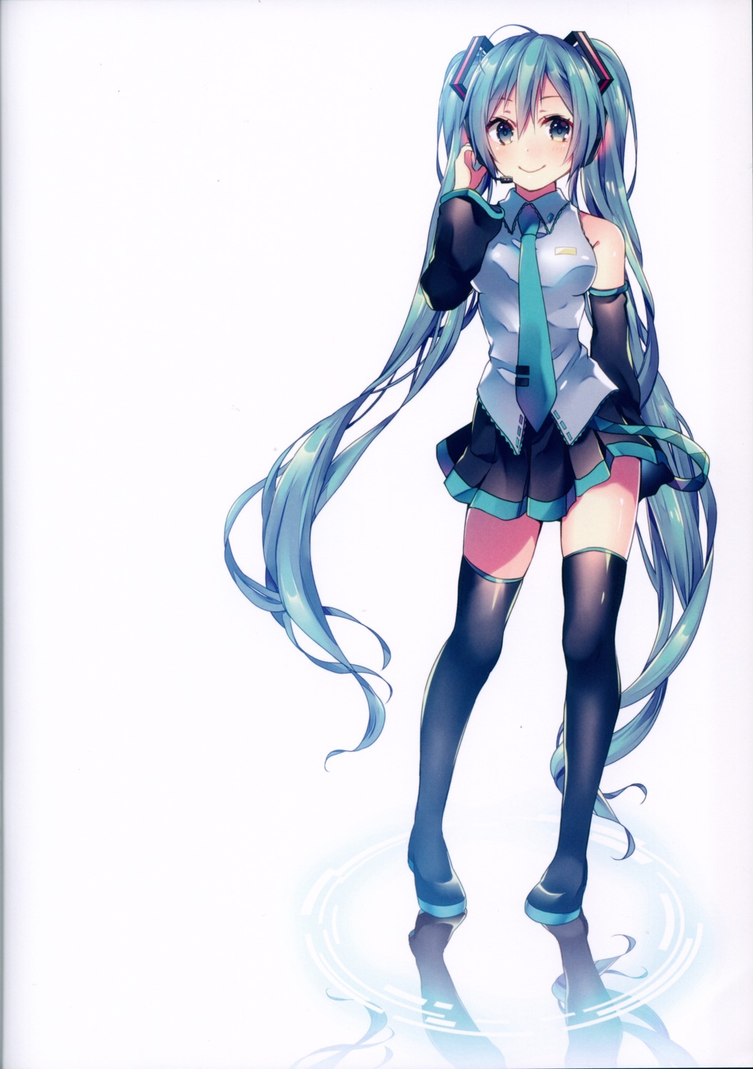 hatsune_miku, headphones, shiomizu, thighhighs, vocaloid