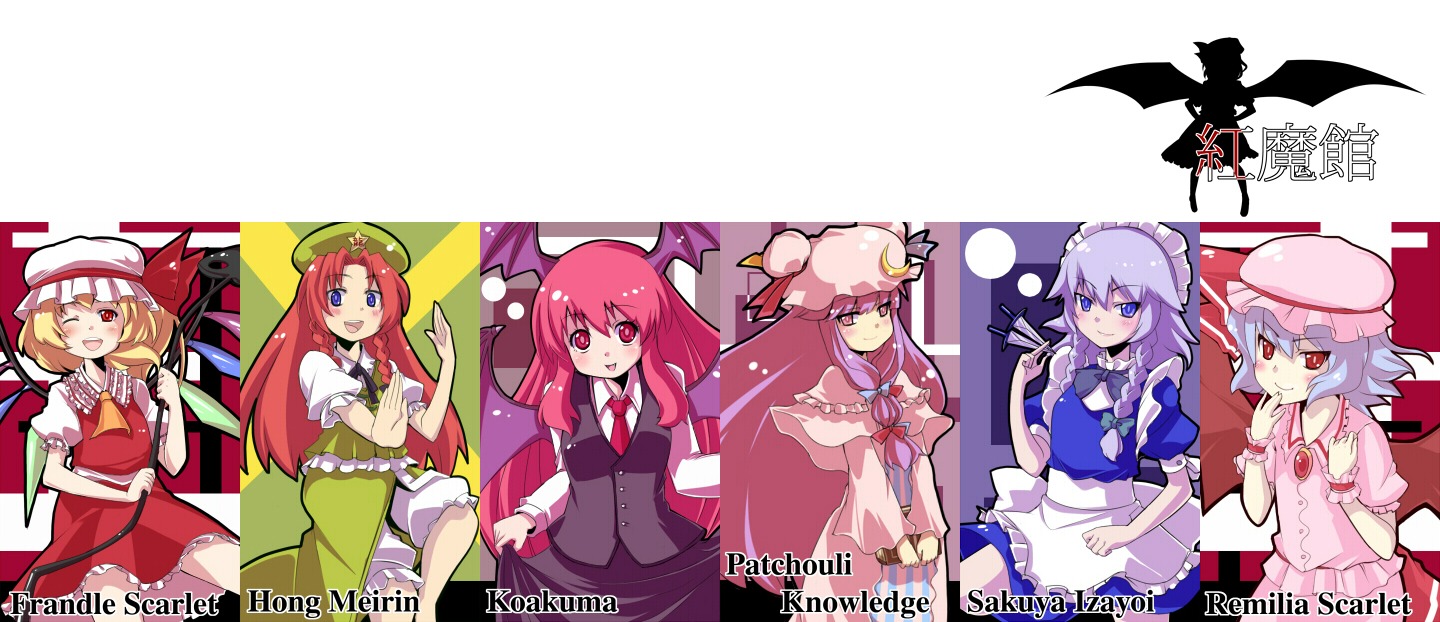 flandre_scarlet, hong_meiling, izayoi_sakuya, koakuma, maid, numako, patchouli_knowledge, remilia_scarlet