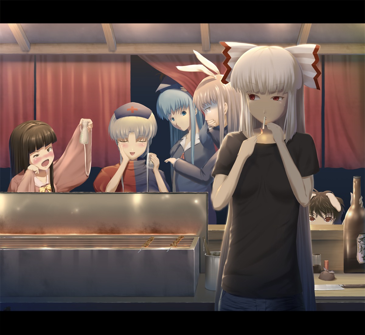 animal_ears, bunny_ears, fujiwara_no_mokou, houraisan_kaguya, inaba_tewi, kamishirasawa_keine, mafu, reisen_udongein_inaba