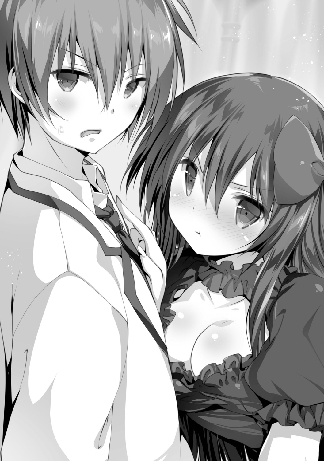 cleavage, monochrome, restia_ashdoll, seifuku, seirei_tsukai_no_blade_dance, shimesaba_kohada