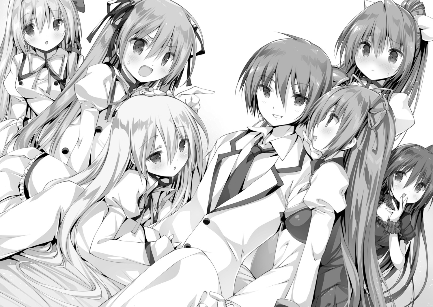 claire_rouge, dress, ellis_fahrengart, fianna_ray_ordessia, monochrome, restia_ashdoll, rinslet_laurenfrost, seifuku