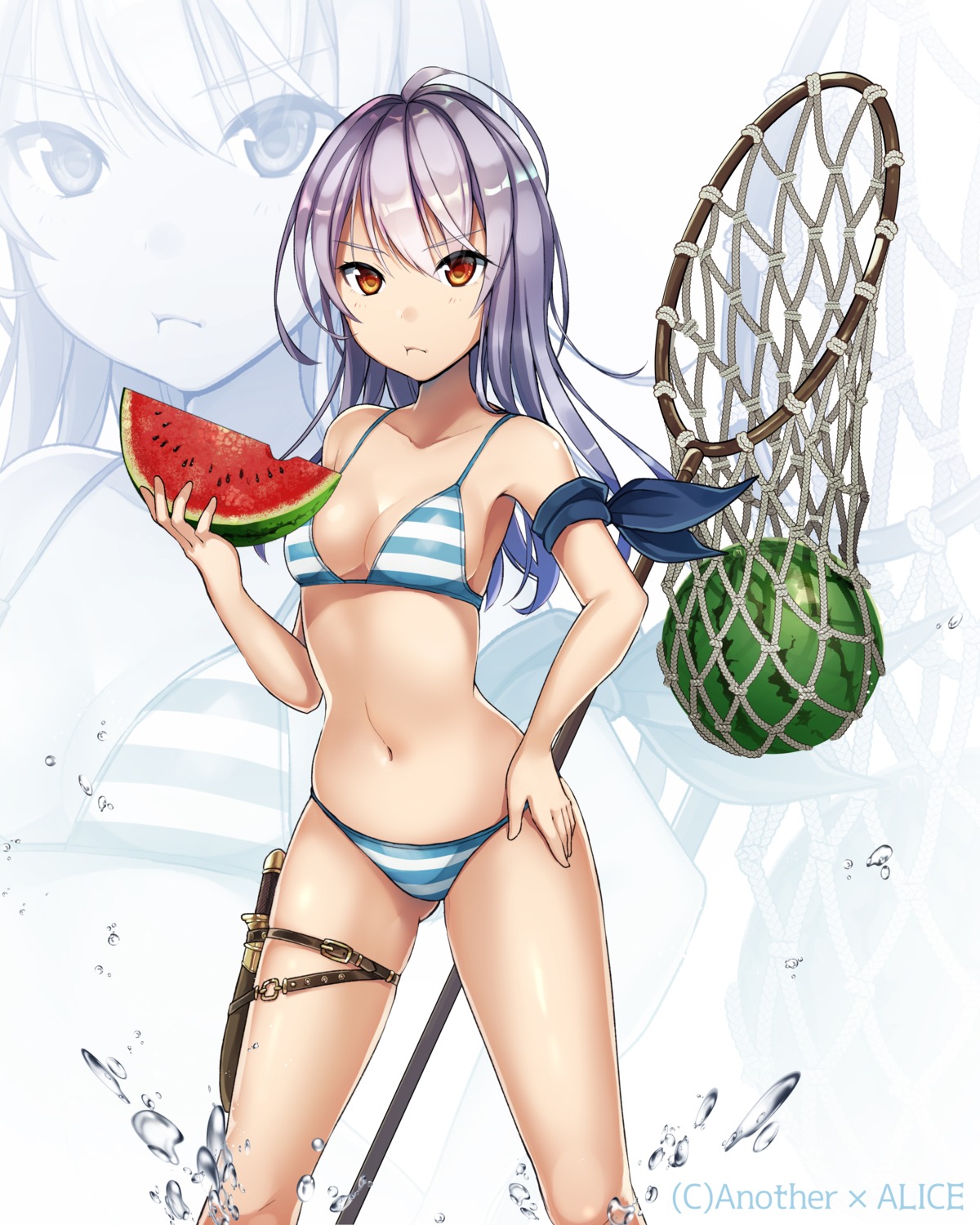anotherxalice, bikini, cleavage, garter, nyasunyadoora, swimsuits, weapon
