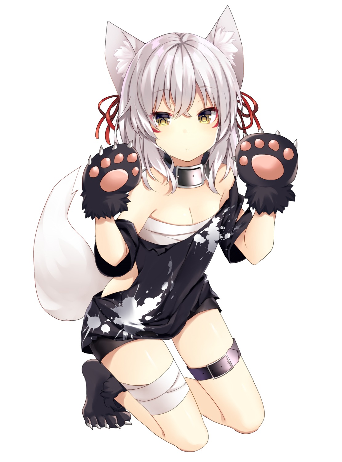 animal_ears, bandages, cleavage, garter, komomo_(ptkrx), sarashi, tail