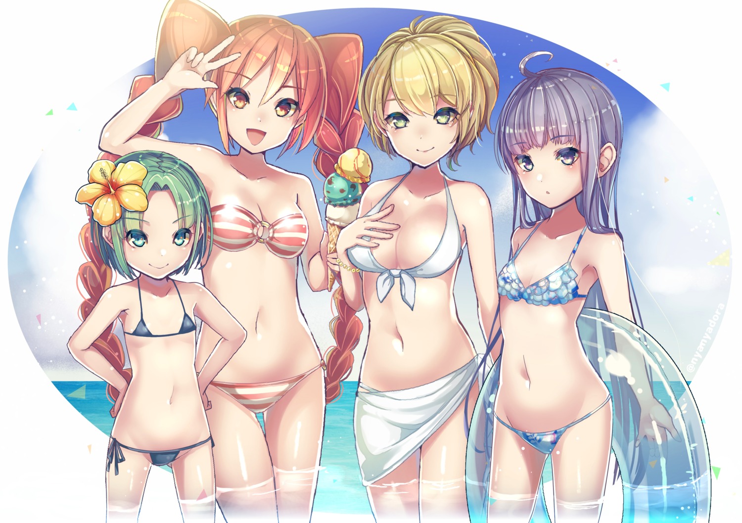 anotherxalice, bikini, breast_hold, cleavage, nyasunyadoora, swimsuits, wet