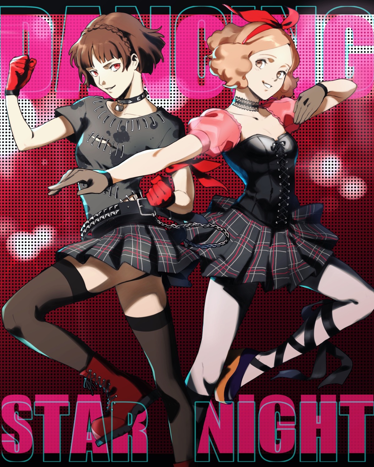 cleavage, heels, niijima_makoto, okumura_haru, persona_5, roru_(lol_dessin), thighhighs