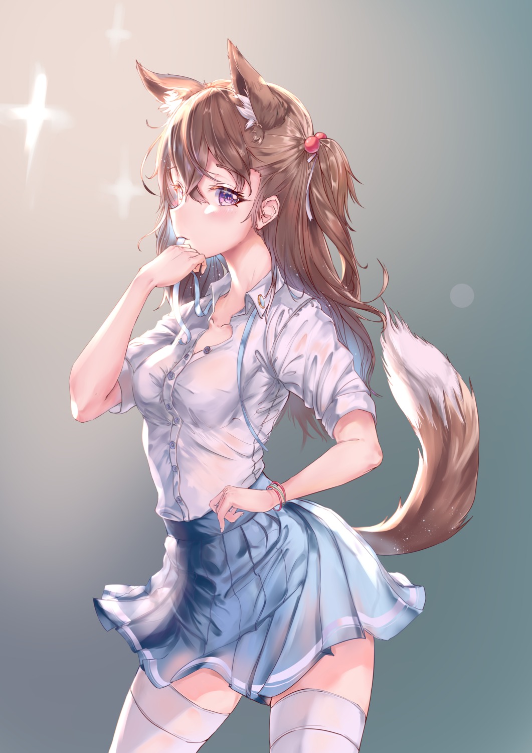 animal_ears, icefurs, seifuku, tail, thighhighs