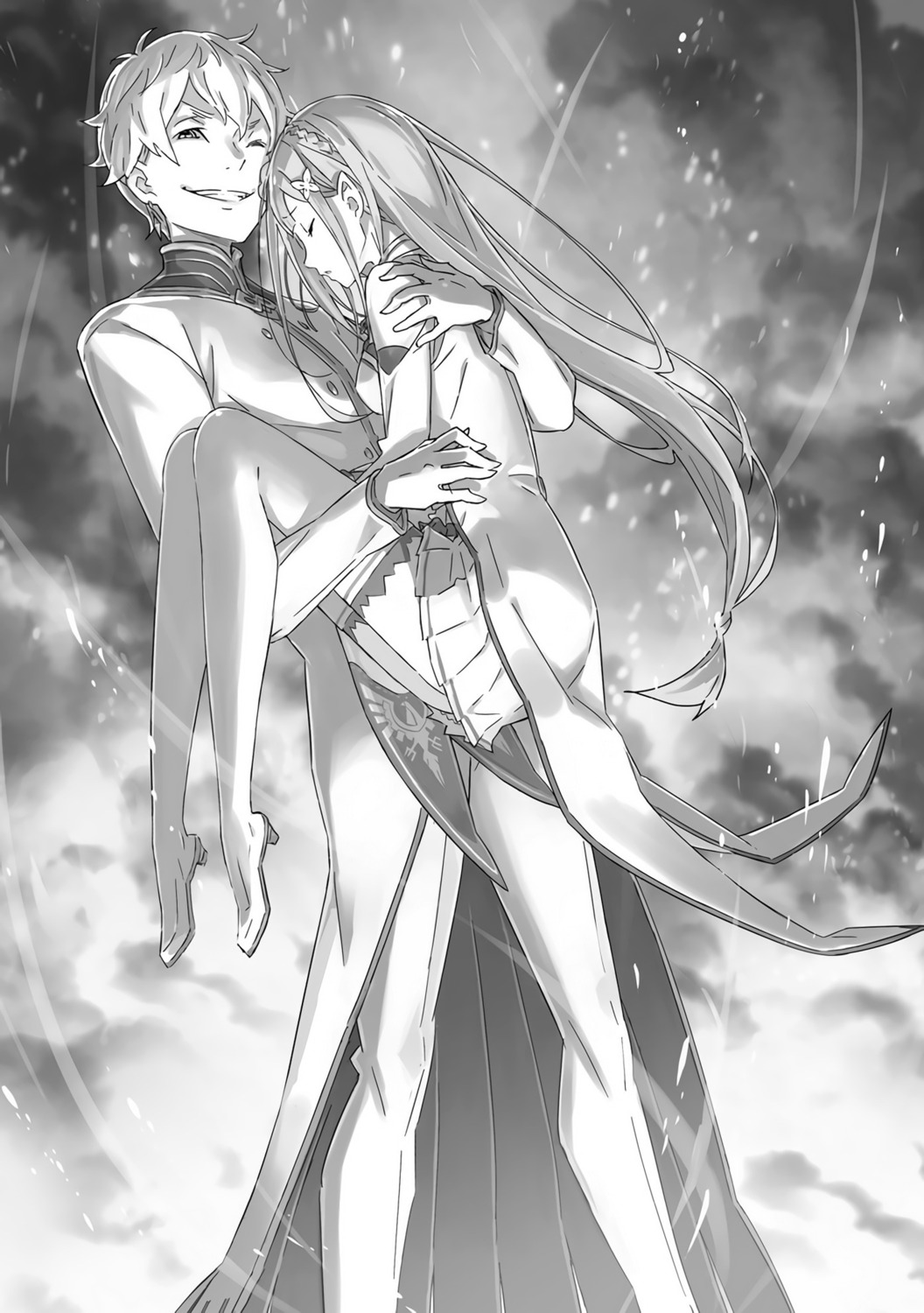 elf, emilia_(re_zero), heels, monochrome, ootsuka_shinichirou, pointy_ears, re:zero_kara_hajimeru_isekai_seikatsu, regulus_corneus