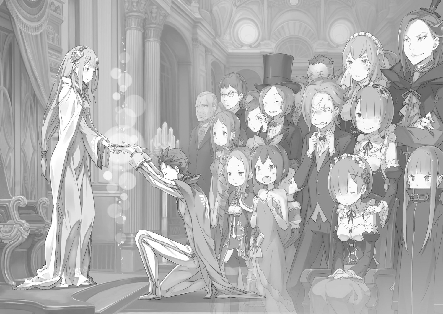 beatrice_(re_zero), dress, elf, emilia_(re_zero), frederica_baumann, garfiel_tinsel, maid, megane