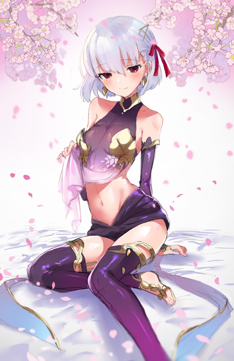 armor, dress, fate/grand_order, kama_(fate), katase_bono, see_through, skirt_lift, thighhighs
