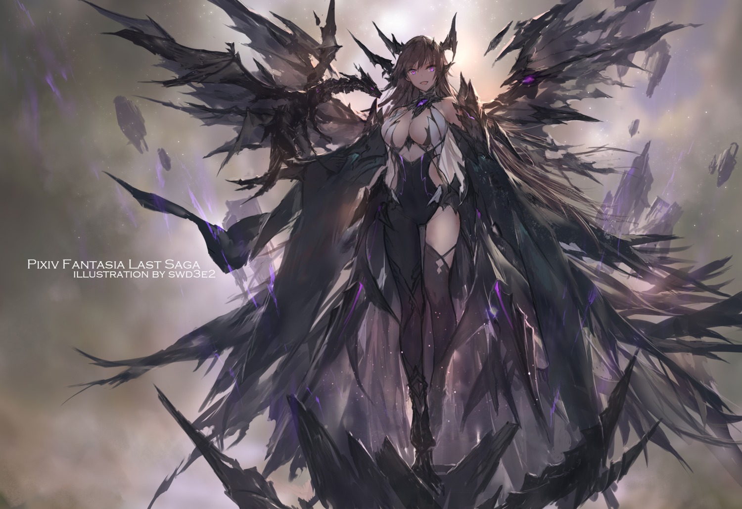 cleavage, horns, no_bra, pixiv_fantasia, pixiv_fantasia_last_saga, swd3e2, thighhighs, wings