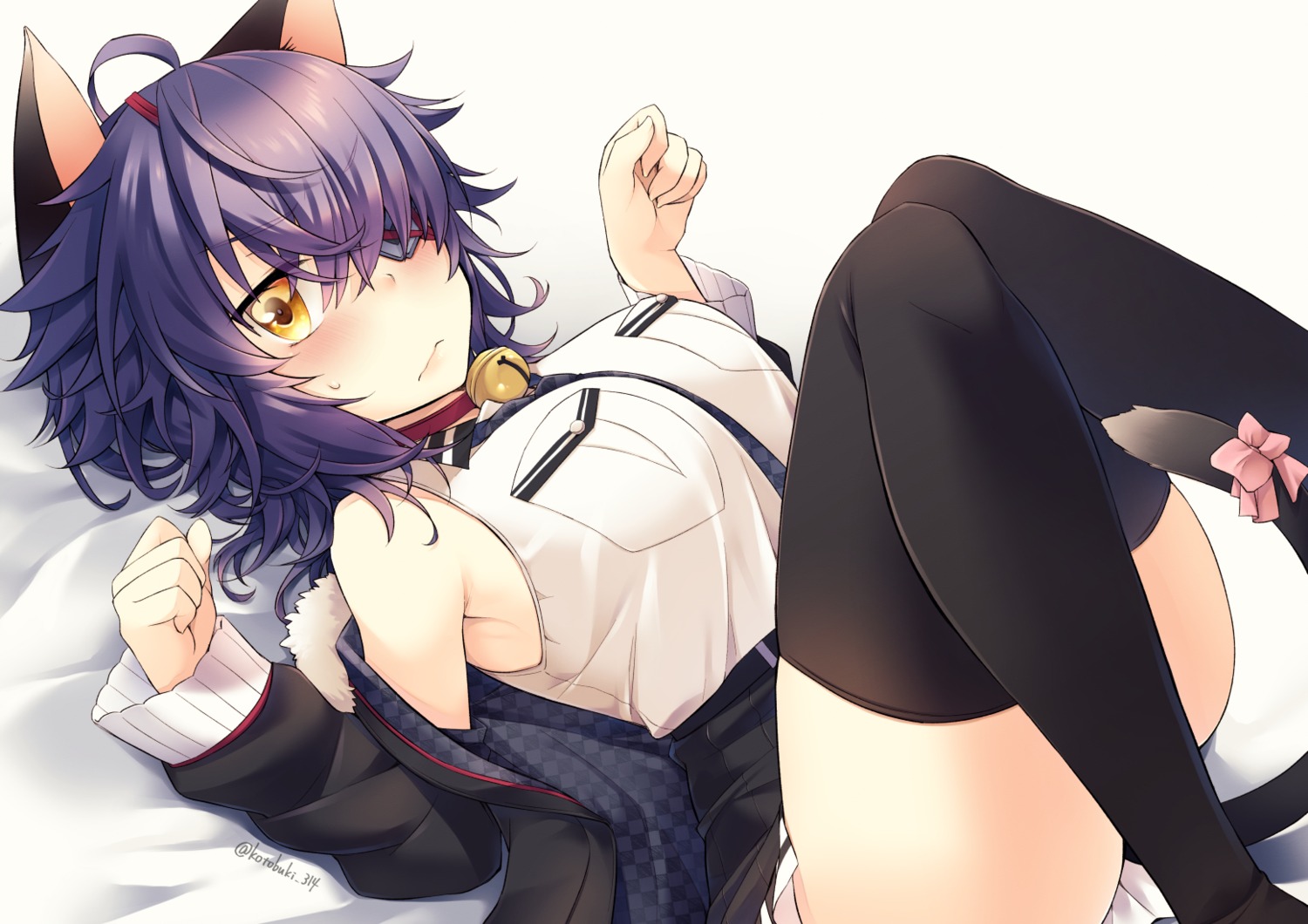 animal_ears, eyepatch, kantai_collection, kotobuki_(momoko_factory), nekomimi, skirt_lift, tail, tenryuu_(kancolle)