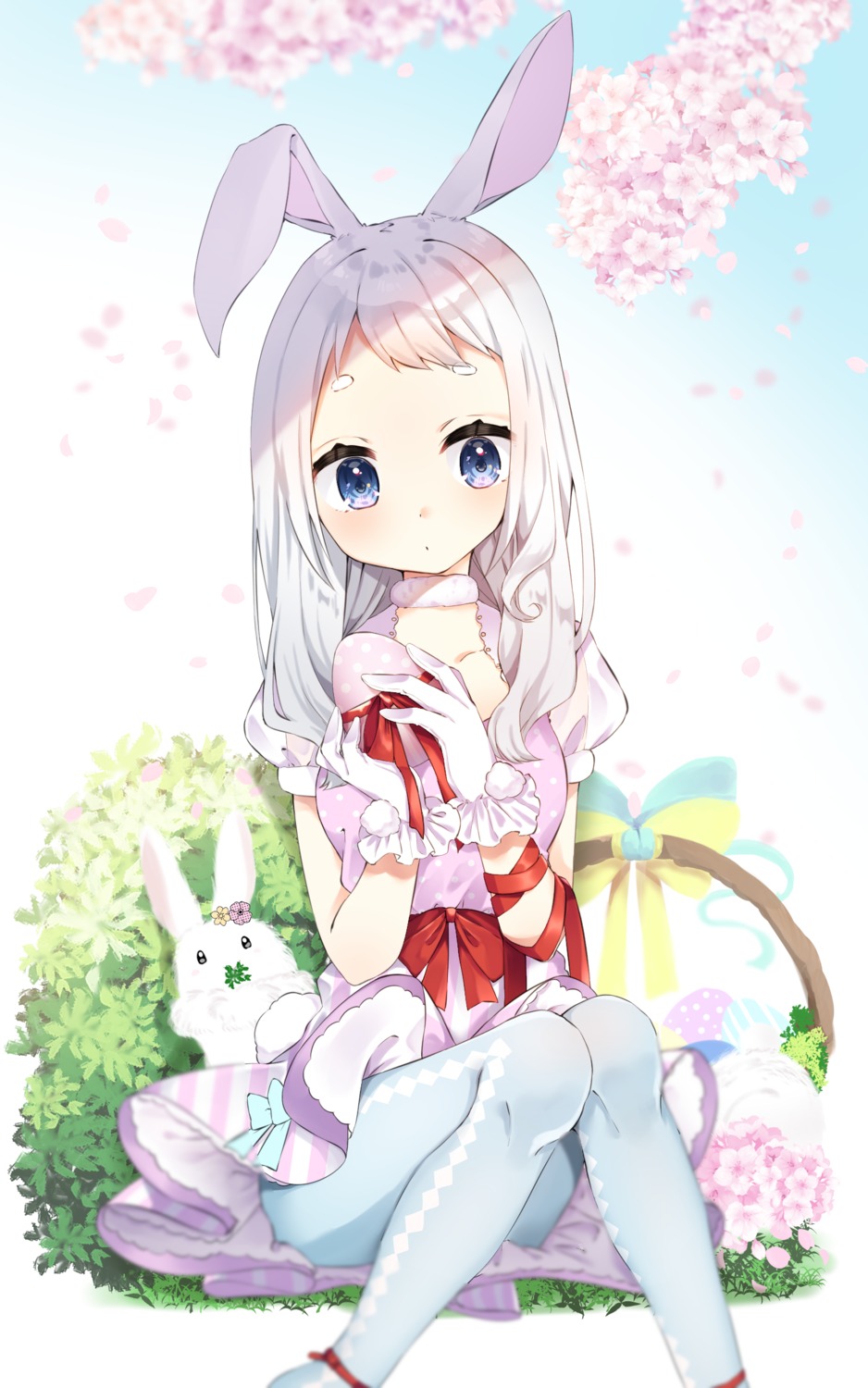 abe_suke, animal_ears, bunny_ears, dress, pantyhose, skirt_lift, tail